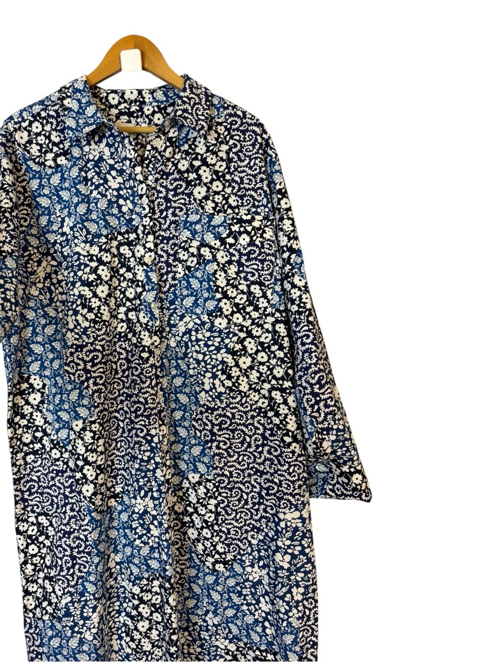 Anthropologie by Maeve Long-Sleeve patchwork Shirt Dress Maxi 100% cotton Sz XL - Picture 3 of 7